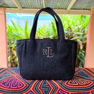 Ralph Lauren RL Felt Tote Bag Black Wool Blend Mini Tote Handbag Purse Cartera